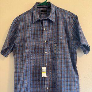 Men's Van Heusen Blue Plaid Short Sleeve Button-Down Shirt Size L Large Collared